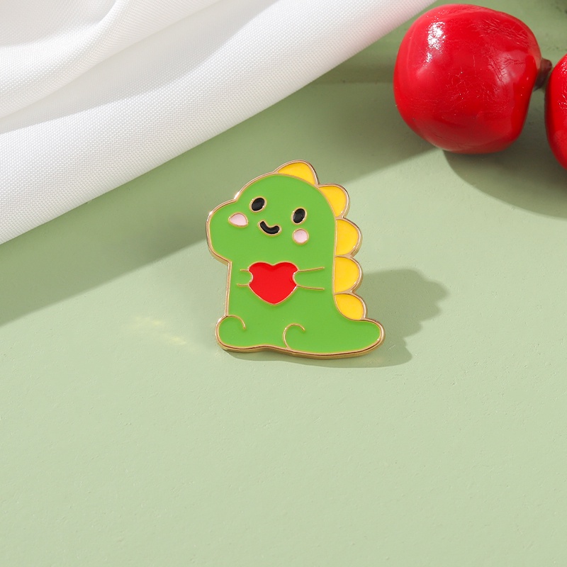 Bros Pin Enamel Bentuk Kartun Hewan Dinosaurus Warna Hijau Untuk Hadiah