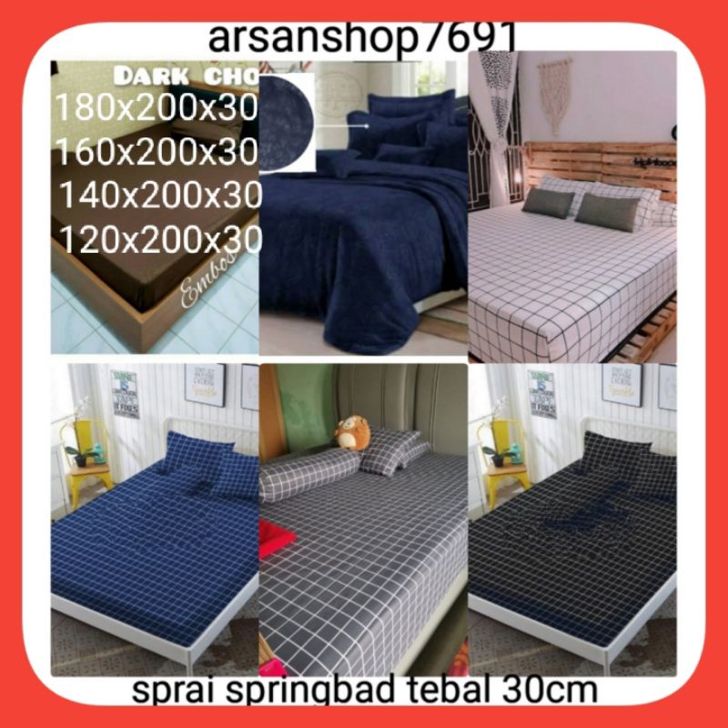 Sprei kasur springbed motif kotak 180x200x30 sarung bantal 2 sarung guling 1