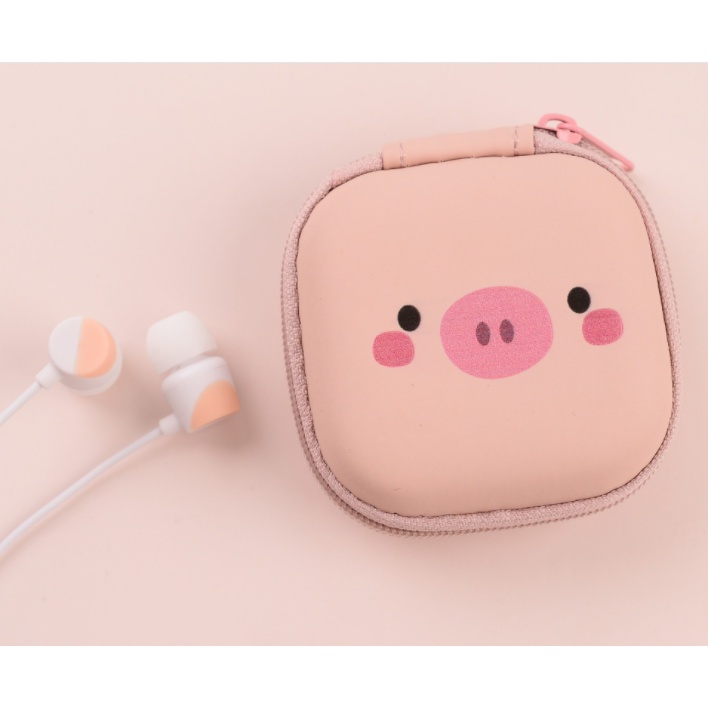 [E-207] Set Headset Earphone Kartun Wajah ANIMAL Kotak / Wadah Earphone Karakter HEWAN Bentuk Kotak Lucu