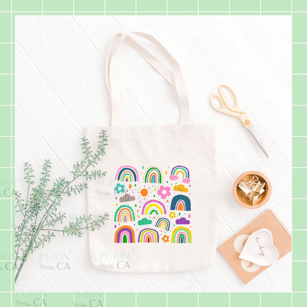 Tote bag Kanvas Gambar CUTE RAINBOW