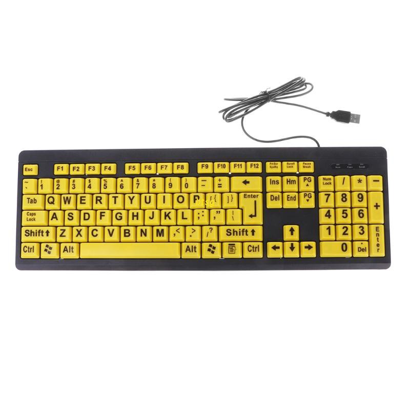 Btsg Keyboard Kabel Usb Print Huruf Warna Hitam / Kuning Untuk Orang Tua / Low Vision