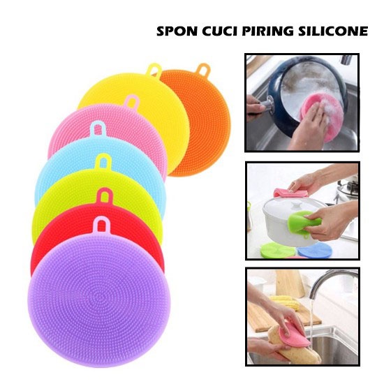 SPON SILIKON CUCI PIRING BULAT SERBAGUNA SIKAT PEMBERSIH SPONGE SILICONE BRUSH FOOD GRADE SPONS MULTIFUNGSI