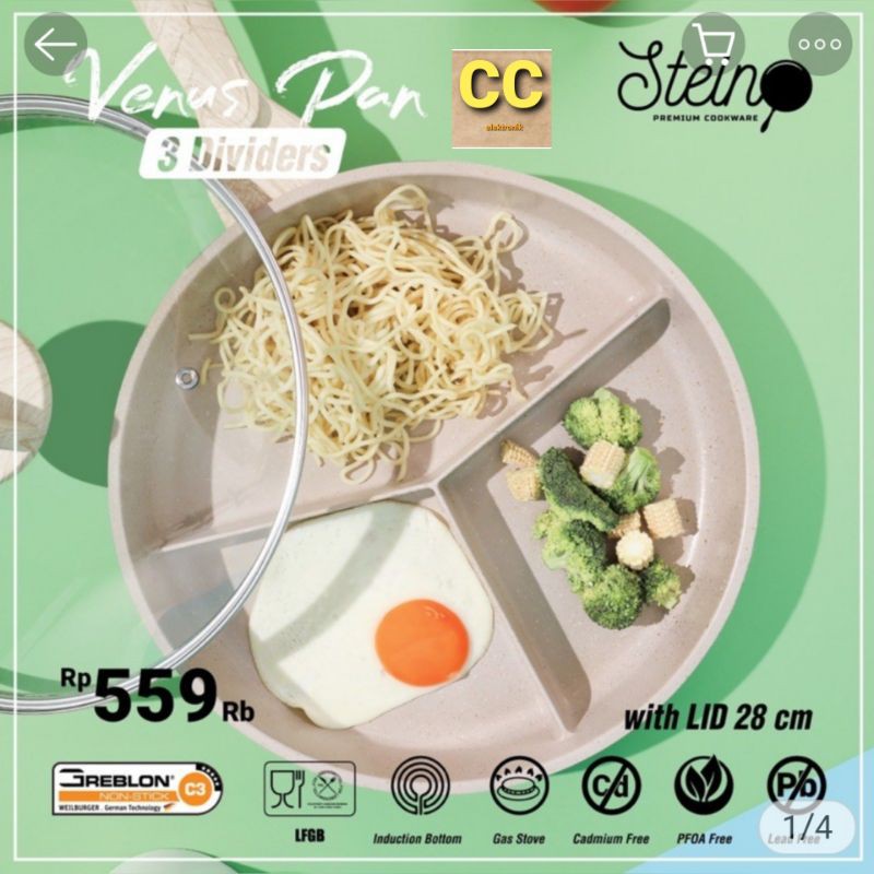 Stein Steincookware Venus Pan Panci Sekat 3 Venuspan 28cm plus tutup