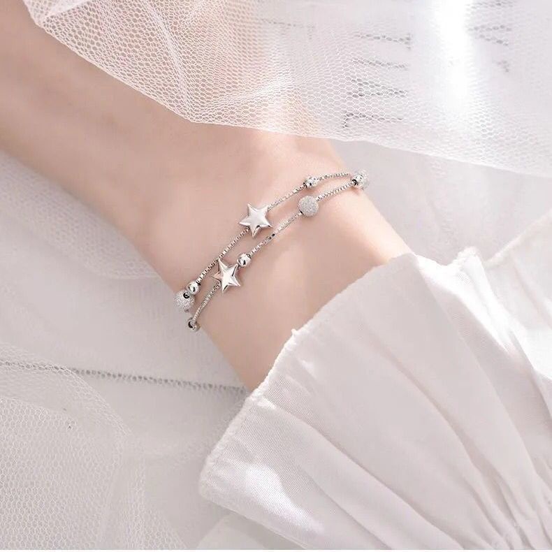 Korea New Trend Wild Silver-plated Dolphin Flower Pearl Double-layer Bracelet Fashion Accessories Jewelry