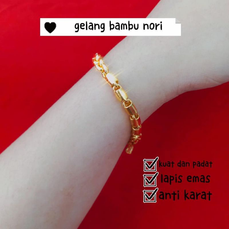 gelang bambu nori perak 925 lapis emas anti karatan