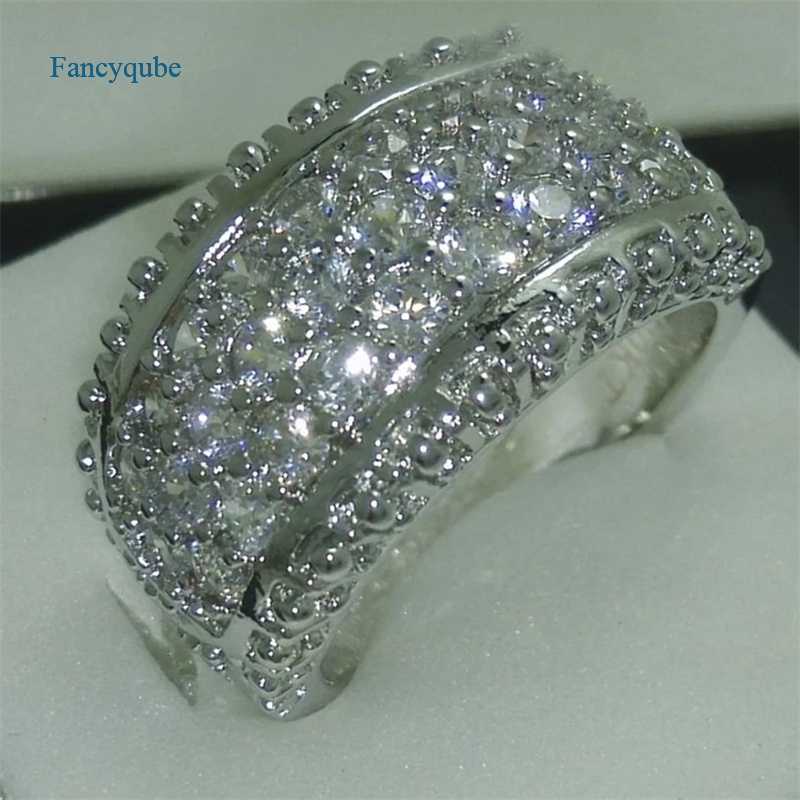 Fancyqube Cincin Cubic Zirconia Warna Putih Model Simple Untuk Wanita