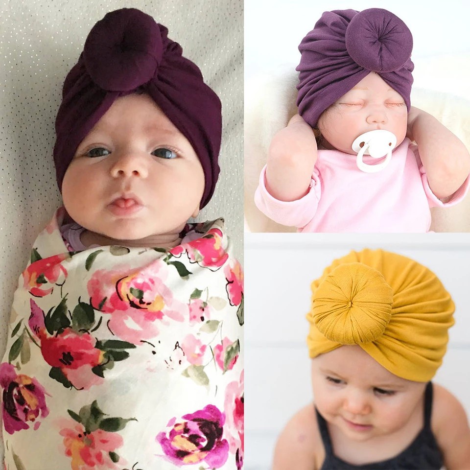 TURBAN BAYI CEWEK MODEL DONAT - Ciput Bayi Cewek Kupluk Warna Polos Model Donat Bulat