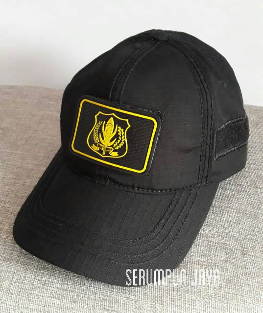 TOPI SECURITY LOGO KUNING - TOPI VELCRO HITAM + PATCH SECURITY