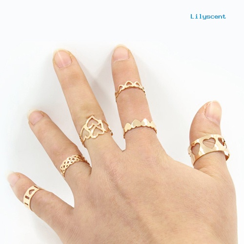 6pcs / Set Cincin Knuckle Midi Desain Hati Hollow Untuk Wanita