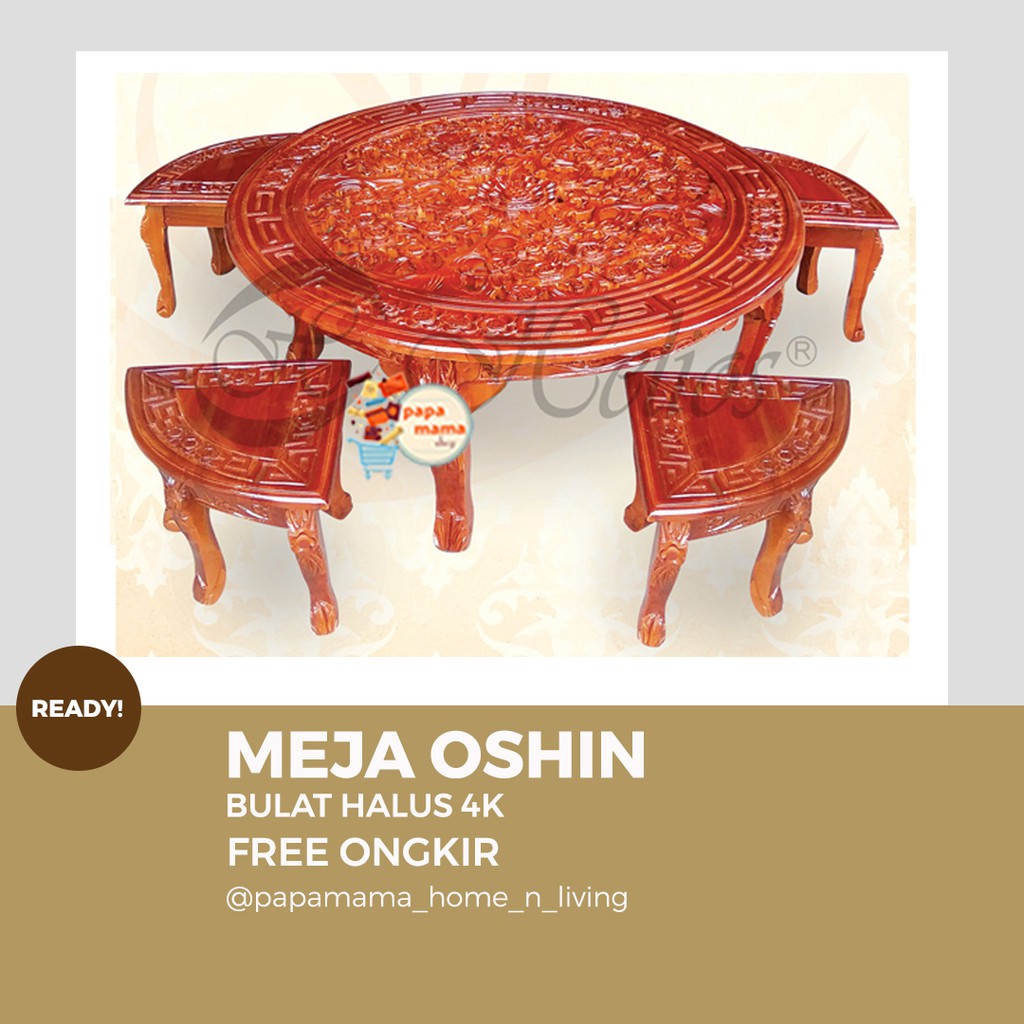Meja Oshin Bulat Halus 4 Kursi - Meja Oshin Murah - Meja oshin Ukiran Antik - Medan