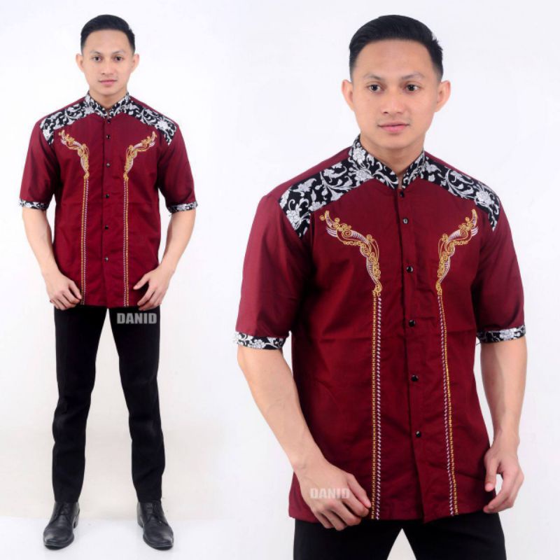 KEMEJA HEM BATIK KOMBINASI PRADA | KEMEJA BATIK PRIA LENGAN PENDEK | HEM BATIK PRIA LENGAN PENDEK KOMBINASI