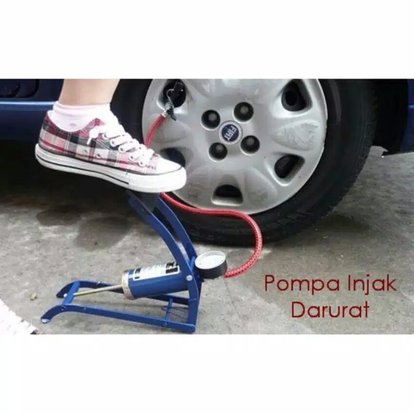 Alat Pompa Injak Ban Mobil Sepeda Motor Mini Kaki Foot Pump Angin 1 Tabung Portable