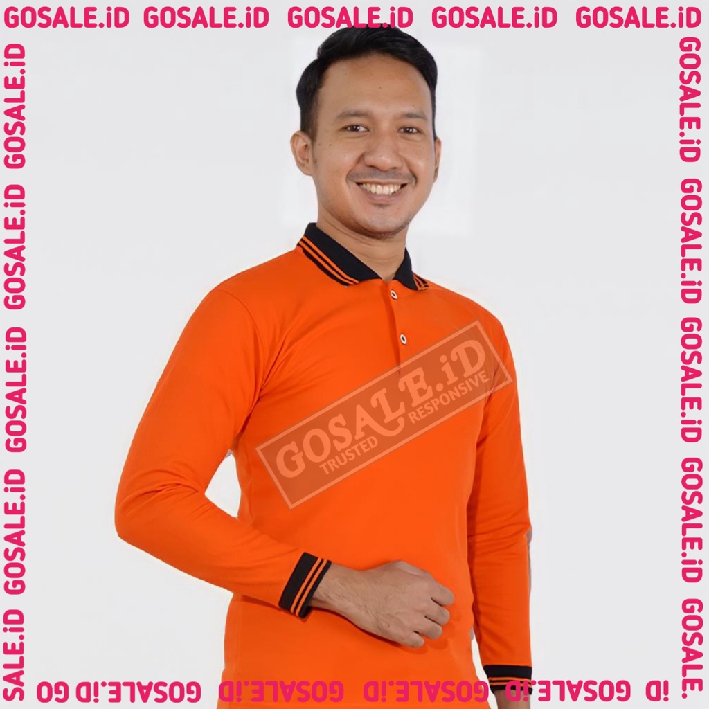 KAOS POLO SHIRT TANGAN PANJANG NC59 LAKOS TC ORANGE KOMBINASI KERAH HITAM