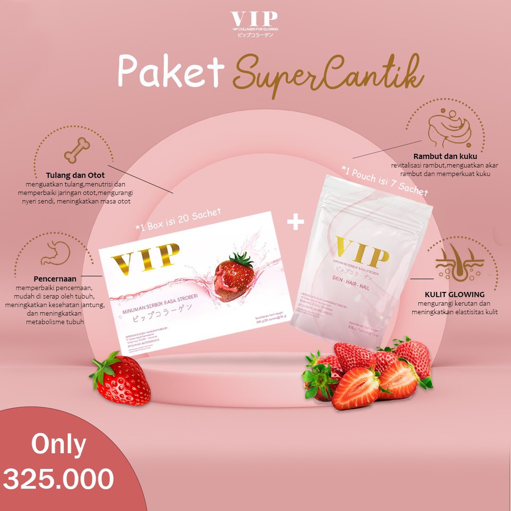 VIP COLLAGEN PAKET SUPER CANTIK drink minuman kolagen perisa strawberry