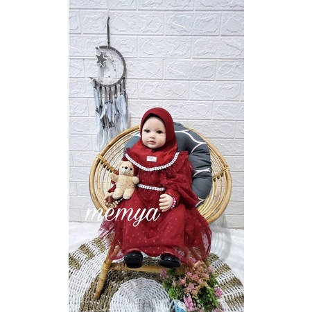Gamis aqiqah bayi baby tile polkadot tulle dot polka lucu baju muslim anak perempuan