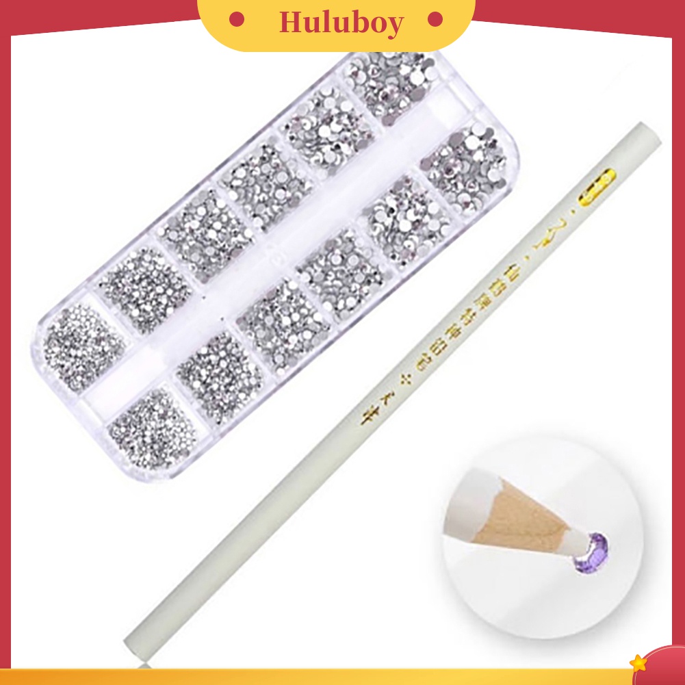 Huluboy Huluboy♡ 12 Warna Campur Berlian Imitasi Dengan Dotting Pen Untuk Dekorasi Nail Art