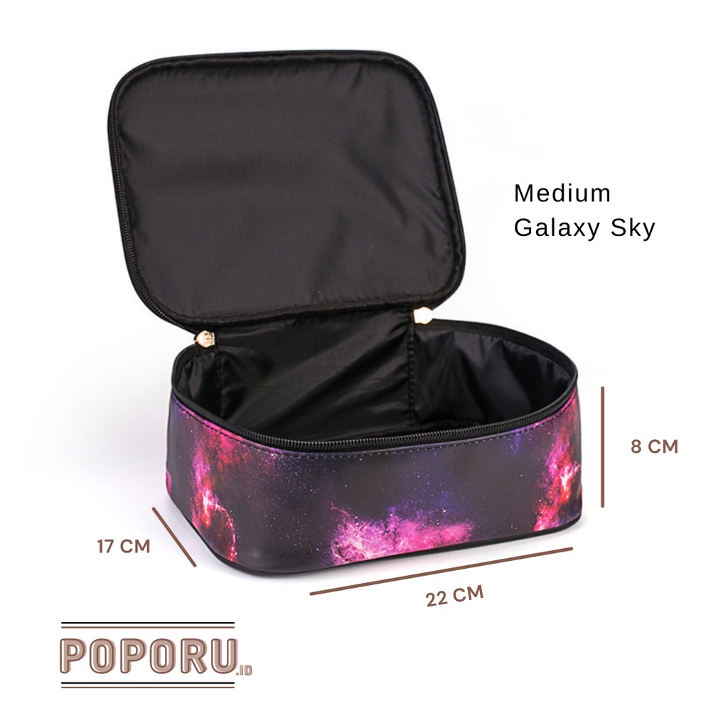 POPORU GALAXY SKY black pouch 3 types - cosmetics bag organizer for make up - tas tempat kosmetik