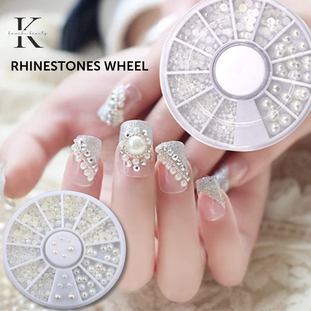 Rhinestones wheel white pearl Hiasan wedding nails kuku nail art accesories DIY Craft acc