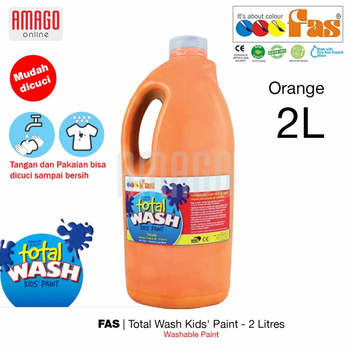 FAS TOTAL WASH PAINT - 2 LITER - CAT MUDAH DIBERSIHKAN - ORANGE