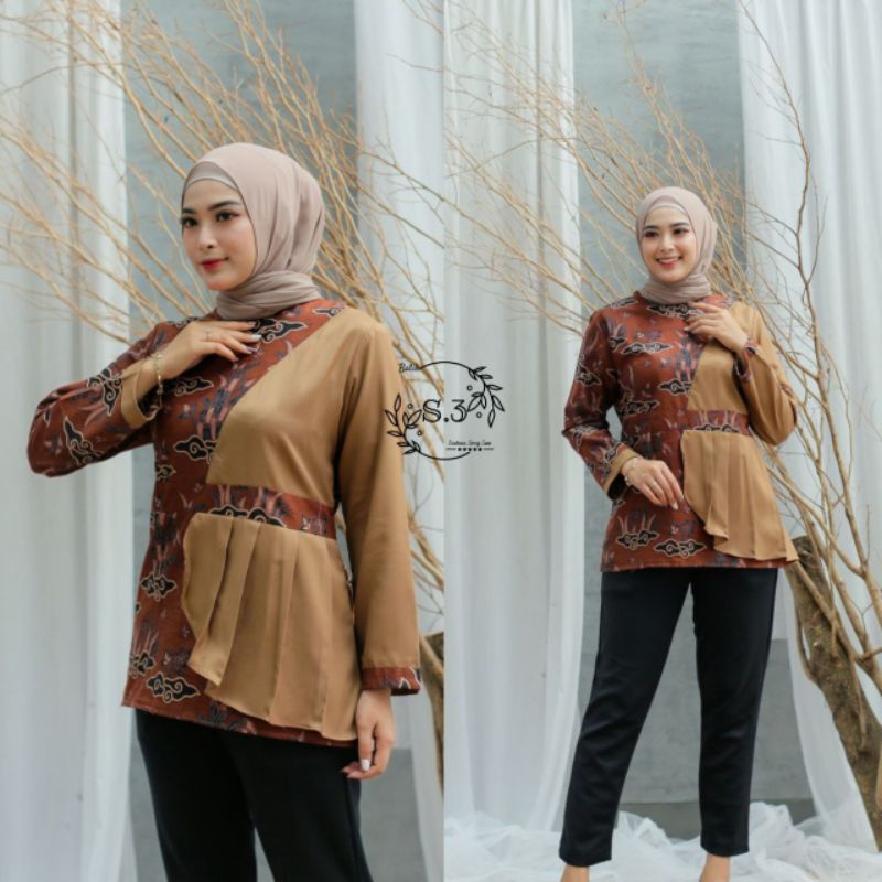 Blus Batik Kombinasi Baju Batik Wanita Terbaru Atasan Batik Amelia Blouse