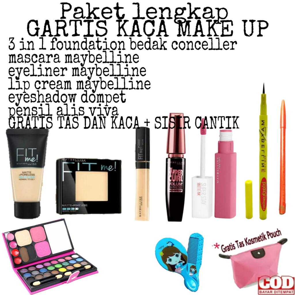 Paket kosmetik Maybeline kosmetik lengkap 8 in 1 make up 1 paket alat kosmetik