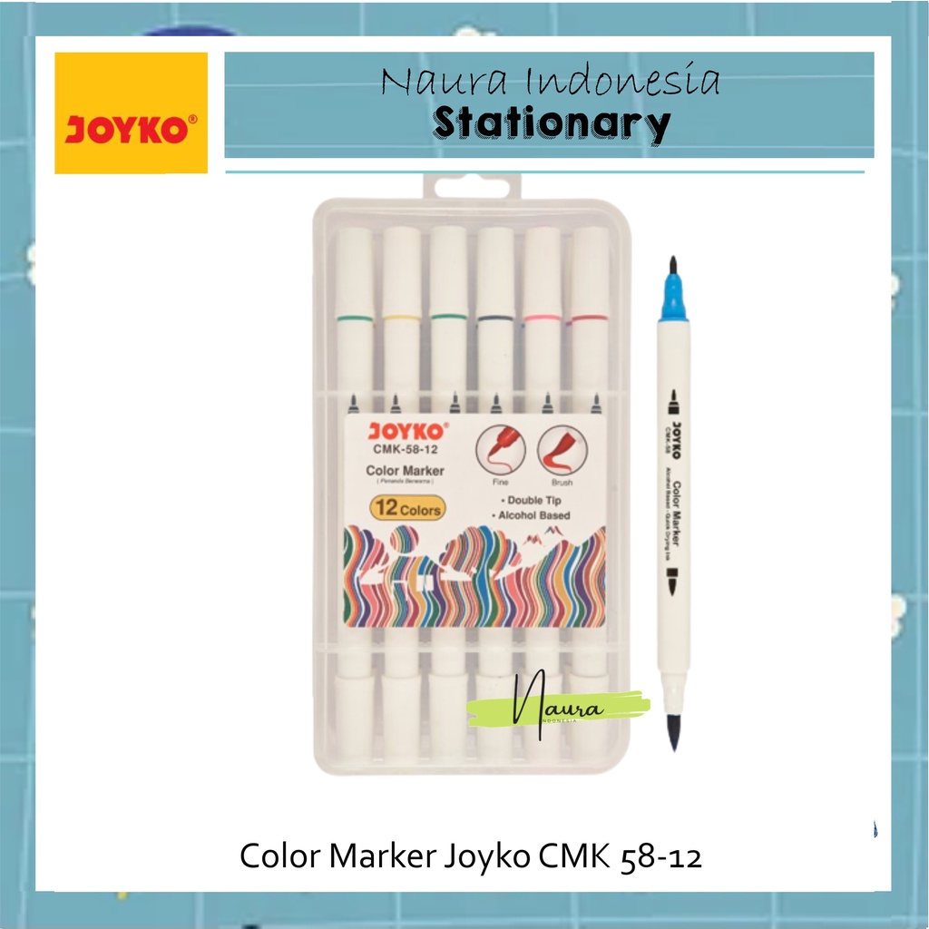 

Color Marker Joyko CMK-58-12 | Joyko Color Marker CMK-58 | Color Marker Penanda Spidol Berwarna Joyko CMK-58-12 Dual Tip 12 Warna