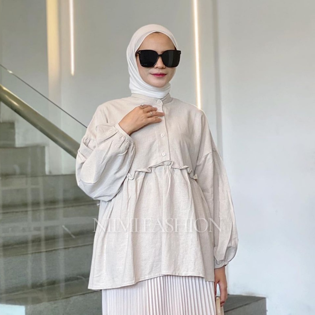 NIMI - Bunica Blouse Wanita Atasan Wanita Linen Rami