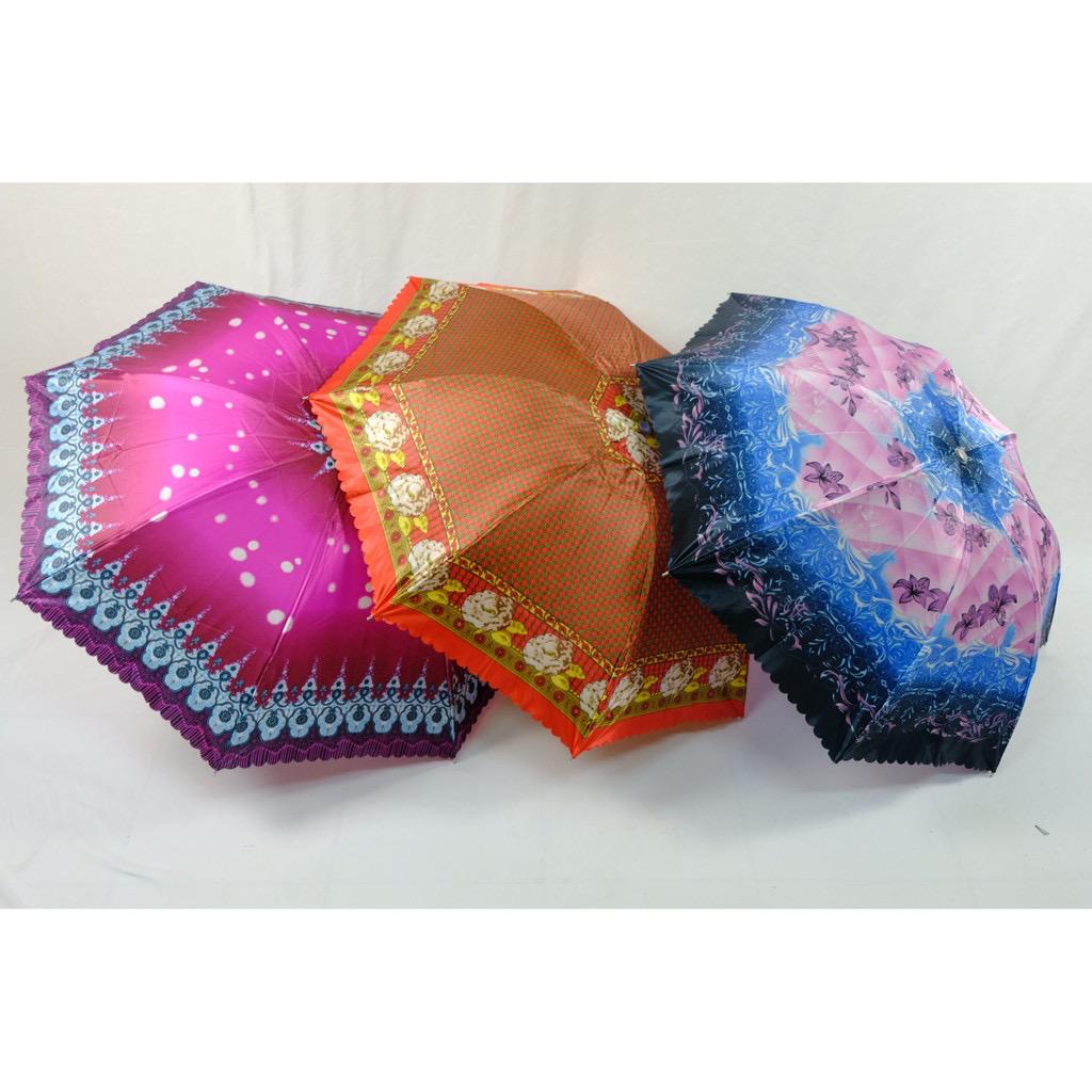 Payung Lipat 3 Satin Motif Bunga/Payung Lipat Satin