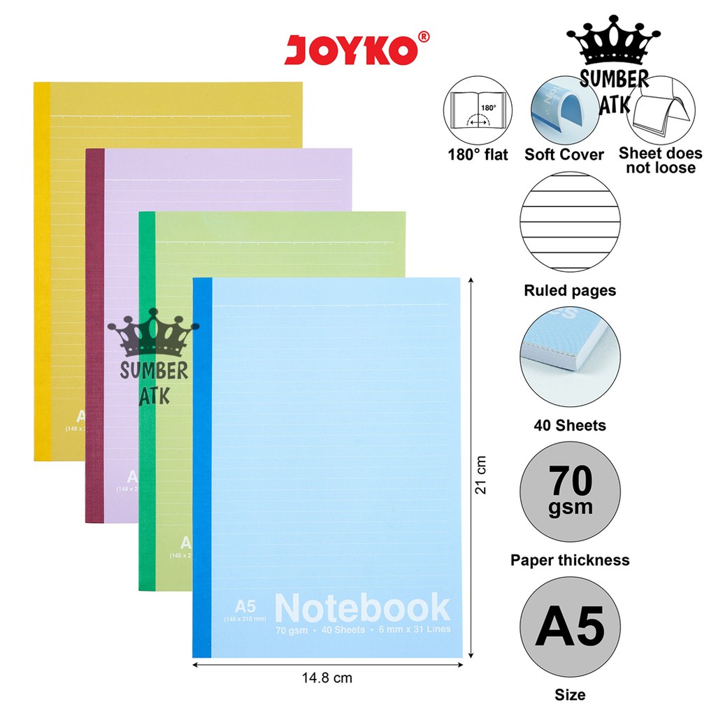 

Buku Tulis Catatan Bergaris Ruled Notebook Joyko NB-704 A5 40 Lembar