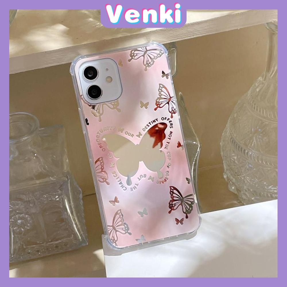 iPhone Case Acrylic HD Mirror Laser Airbag Shockproof Protection Camera Cute Pink Butterfly Compatible For iPhone 11 iPhone 13 Pro Max iPhone 12 Pro Max iPhone 7 Plus iPhone xr