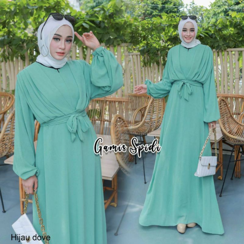 Gamis Spidi, GAMIS LEBARAN POLOS BAHAN CERUTTY BABYDOLL FULL FURING FIT XXL. LD 110 TERMURAH CANTIK OOTD