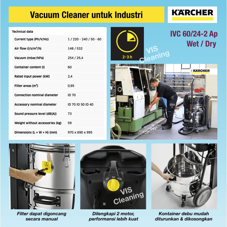 Industrial Vacuum Cleaner Karcher IVC 60/24-2 Ap (60 Liter)