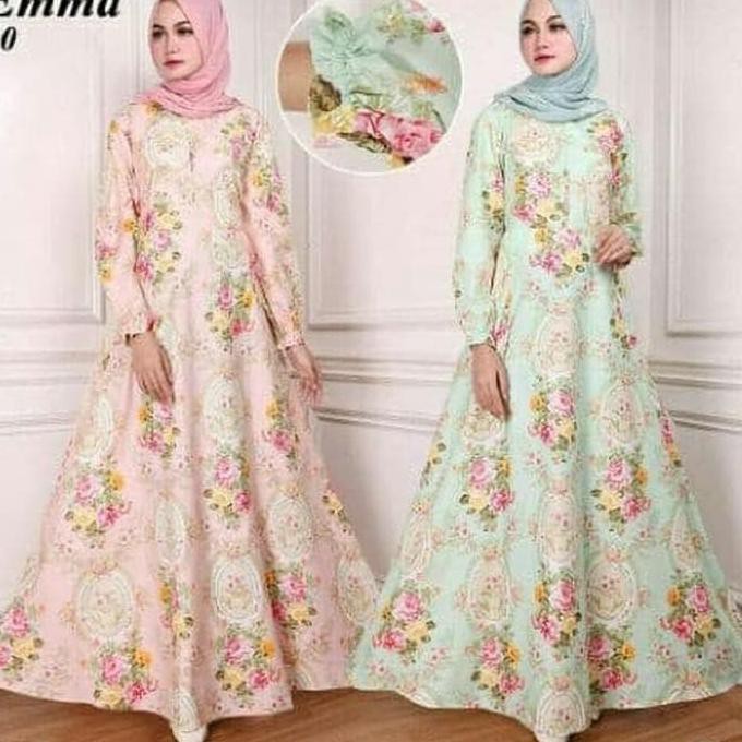 BAJU GAMIS MUSLIM KATUN EMMA PEACH HIJAU / DRESS MUSLIM / GAMIS PESTA