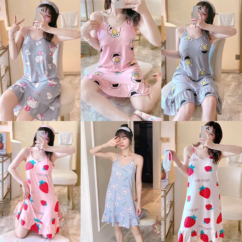 Daster wanita tali 1 + cup bra baju tidur import