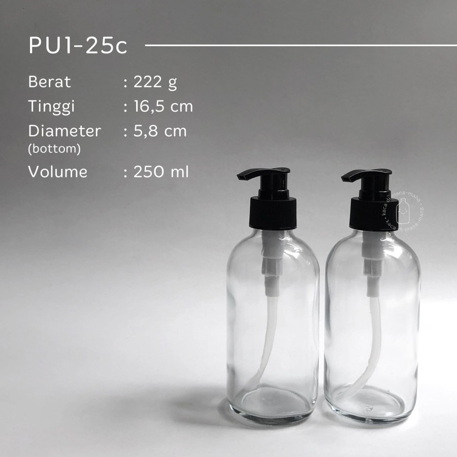 Botol kaca pump - Clear 250ml, 500ml