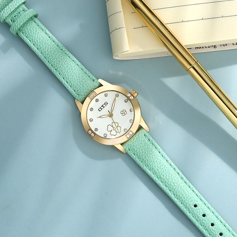 ✅(COD) OTS Jam Tangan Wanita Jam Tangan Asli Tahan Air Murah Tahan Air  Kuarsa Elegan Jam Tangan Wanita-hijau emas