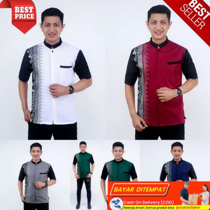 Jual Murah Kemeja Cowok Lengan Pendek Motif Kombinasi Bordir Azzahir Terbaru Bahan Katun yV8L9eheWoGYy