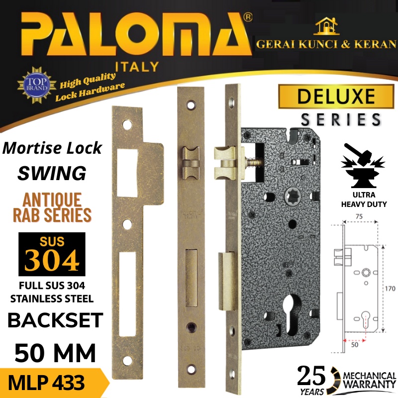 BODY KUNCI PINTU MLP 433 PALOMA SWING DELUXE 50 MM RAB ANTIK  MORTISE LOCK SWING