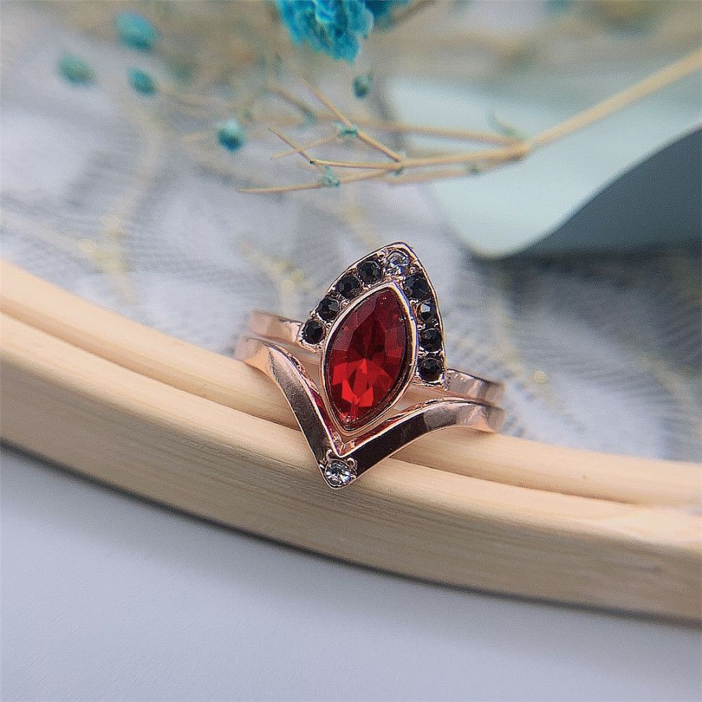 ✿✿2 In 1 Cincin Ruby Bentuk Belah Ketupat Warna Rose Gold Untuk Wanita