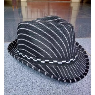 Topi Koboy Fedora Jazz Vintage Motif Salur Murah Topi Koboy Masa Kini