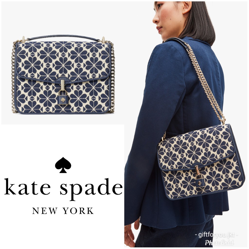Kate Spade New York Flower Jacquard Locket Blue Shoulder Bag Tas Branded Selempang Wanita Original