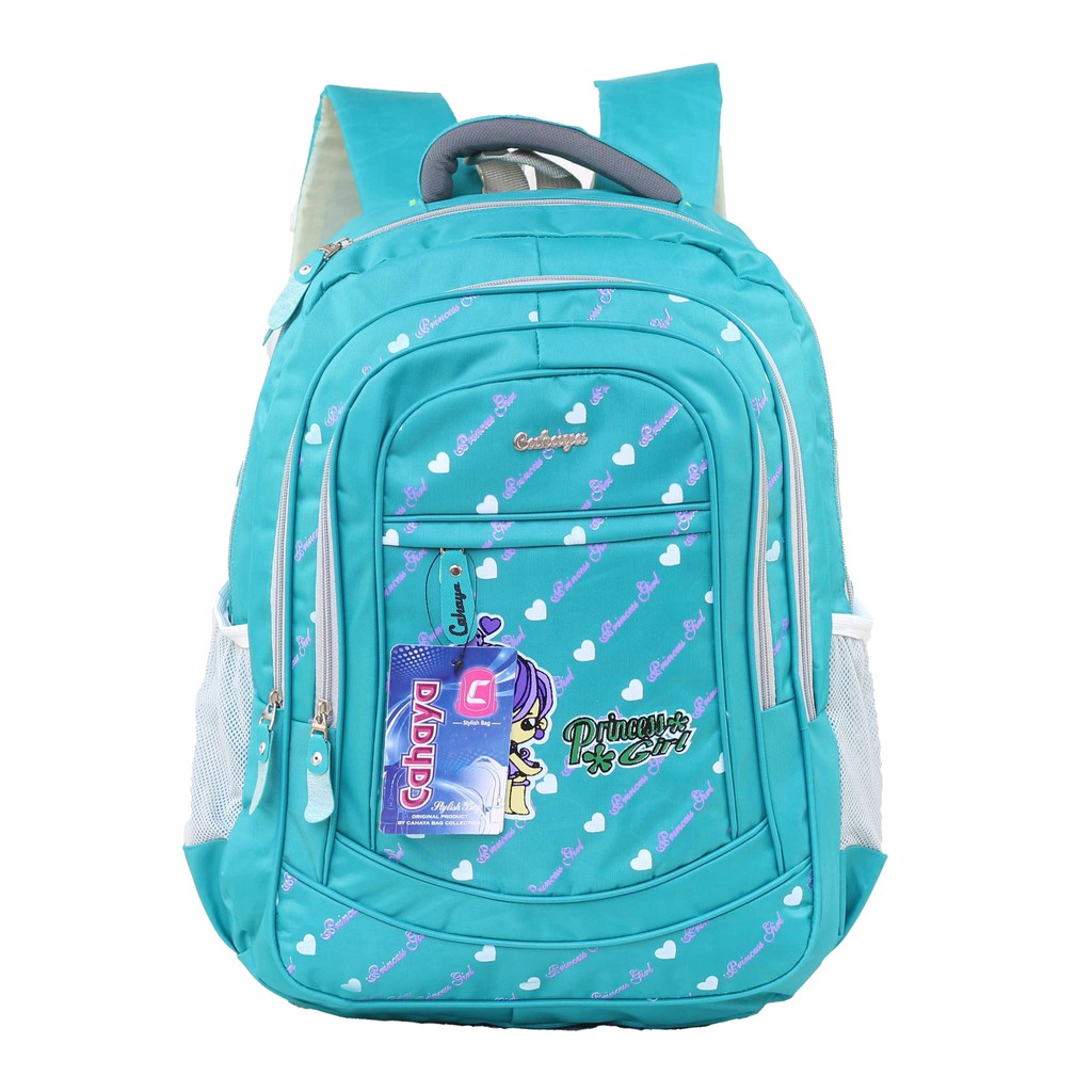 Tas Gendong Cahaya Princess Biru Ransel Sekolah SD SMP Free Raincover Tas Sekolah Cewek Berkualitas