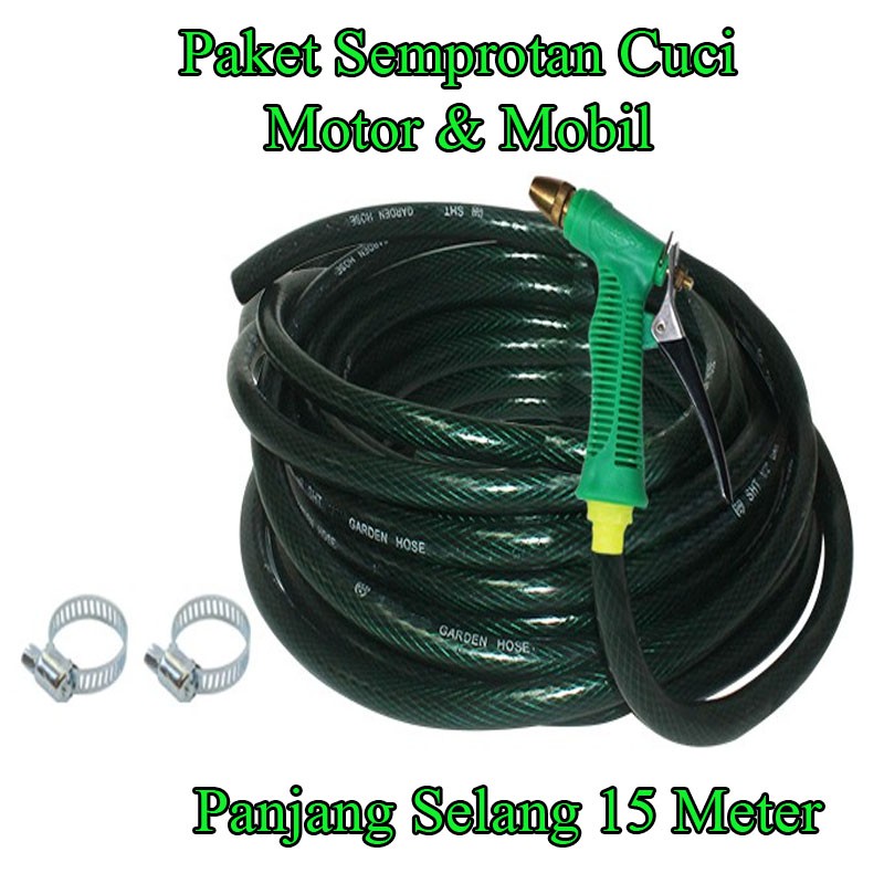 PAKET ALAT SEMPROTAN AIR DENGAN SELANG ANTI LUMUT 15 METER / SELANG AIR DENGAN JET SPRAY / COD