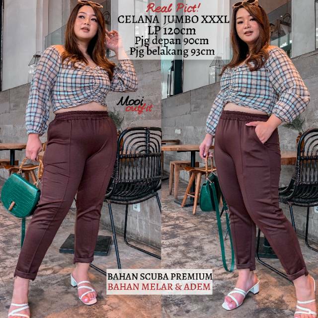Celana Wanita Jumbo Scuba premium super melar lp 120 130 Xxxl xxxxl