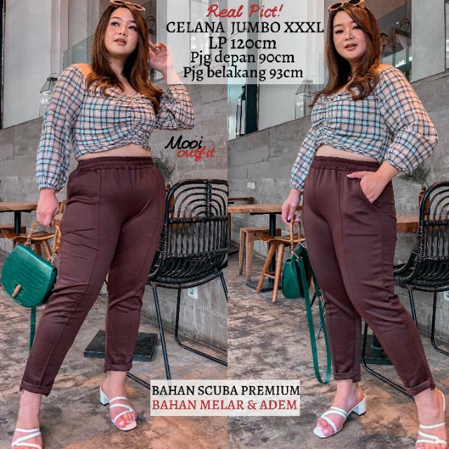 Mooi Outfit - Celana Jumbo Scuba Xxxl - Celana Jumbo Wanita Celana Bigsize Wanita / Celana Kantor Jumbo Wanita