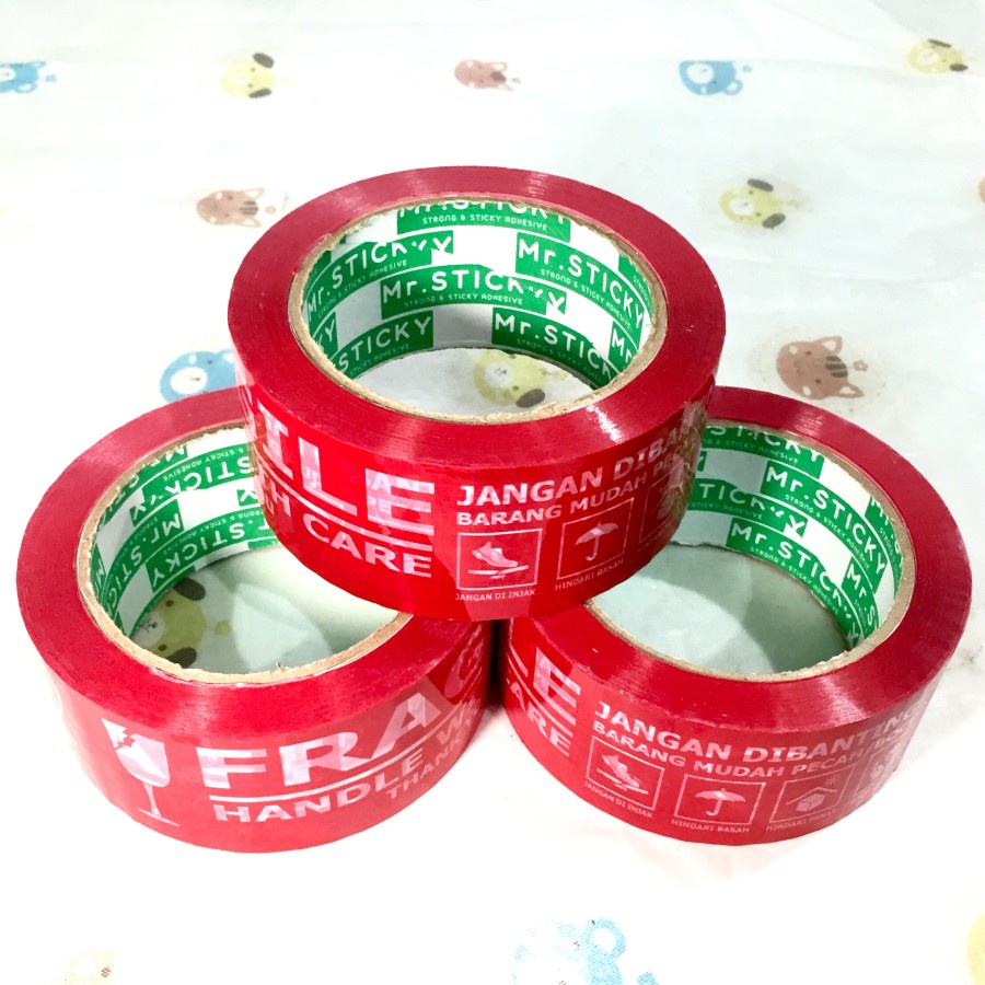 

Lakban FRAGILE JANGAN DIBANTING Lebar 2 inch 45 - 48 mm Panjang 100 yard Kualitas Bagus