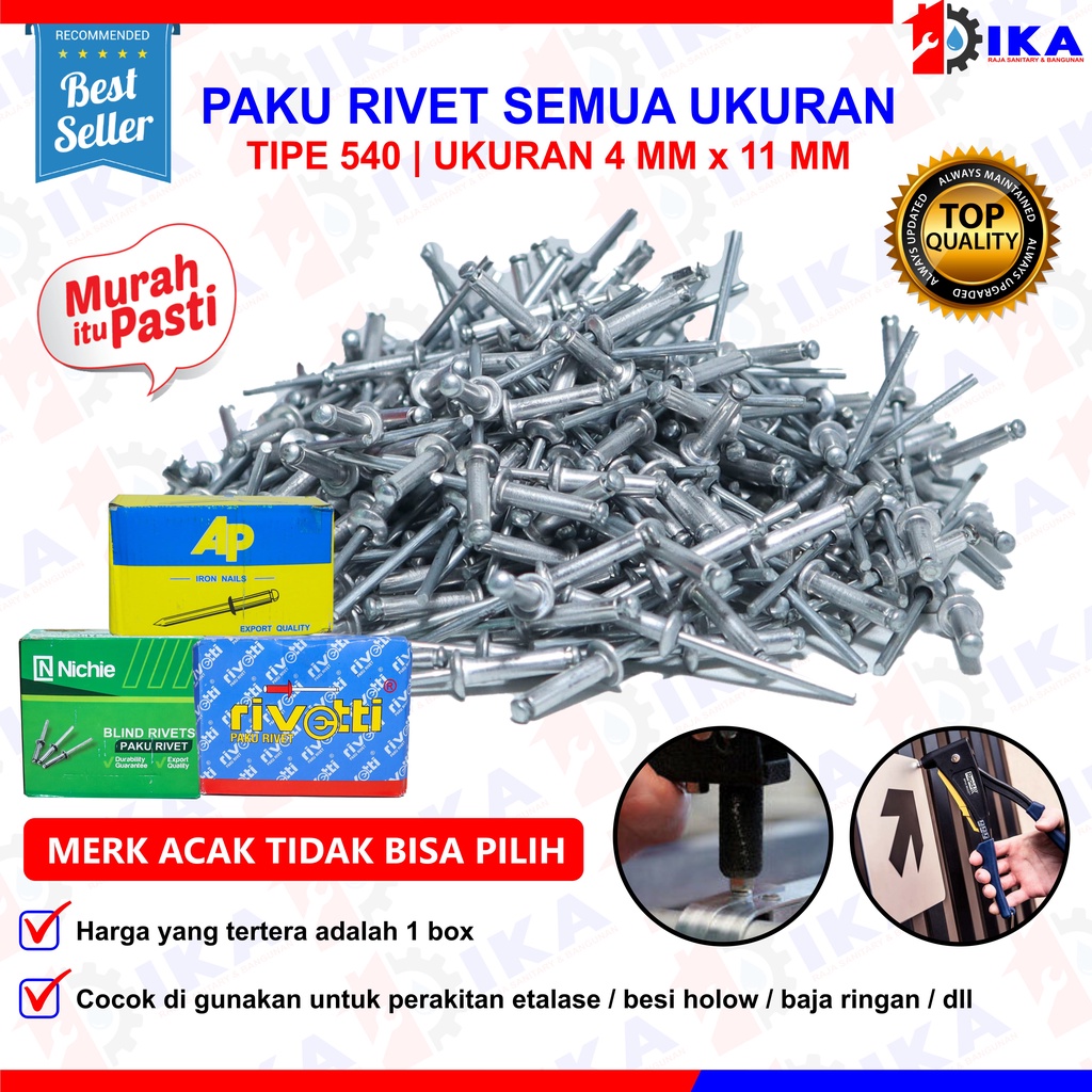 Paku rivet 540 blind rivet bagus awet isi -+500pcs murah tidak ecer