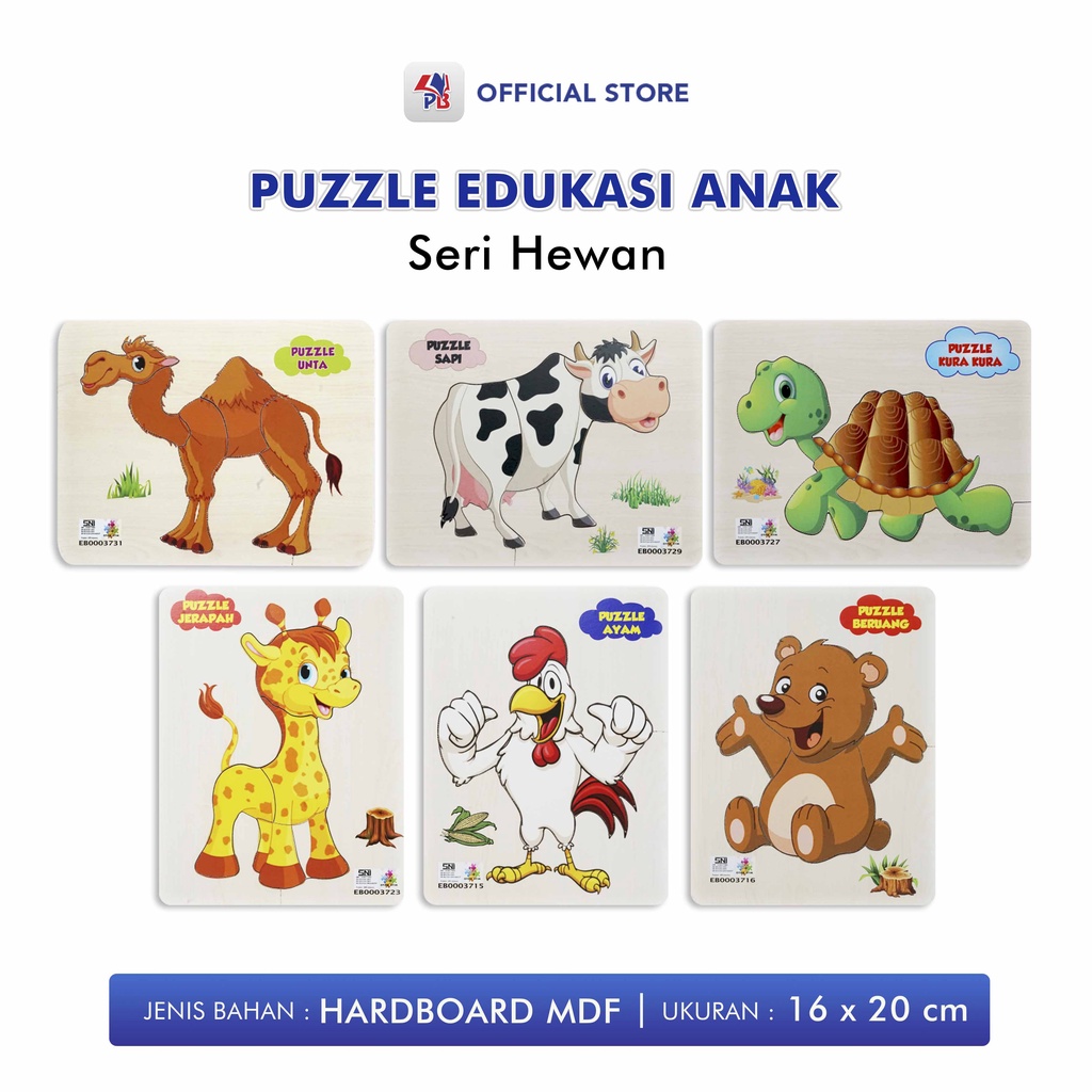 Puzzle Edukasi Anak / Puzzle Anak / Puzzle Kayu / Puzzle Seri Hewan : Kura Kura / Sapi / Unta / Jerapah / Ayam / Beruang