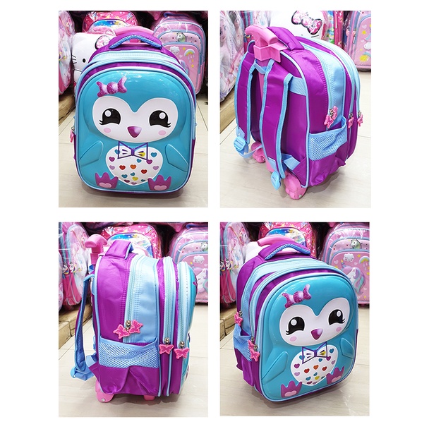 PROMO Tas Roda Dorong Trolley Anak TK Perempuan Cantik Motif OWL BURUNG Dan Kuda Pony CETAR LILAC Glossy Timbul 3Res IMPORT ( cetar Lily Mya Koala Sweet Pop It 13&quot; )