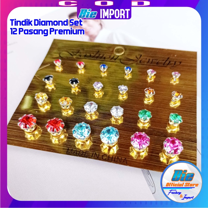 Tindik Diamond Set 12 Pasang Size Kecil-Besar Impor Best Seller